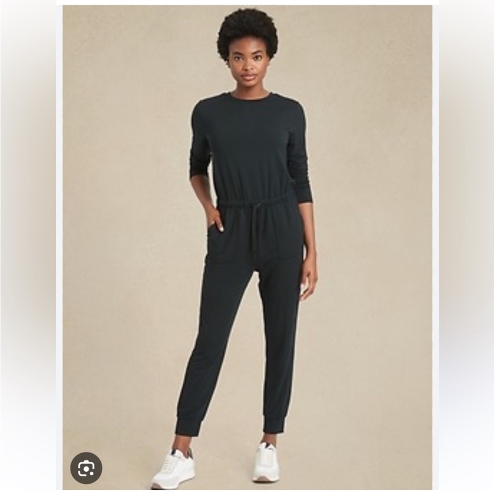 Banana Republic - Black Long-Sleeve Jumpsuit with Drawstring Waist